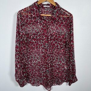 Equipment Femme Womens Silk Button Up Blouse Sz L Chiffon Sheer Abstract Print